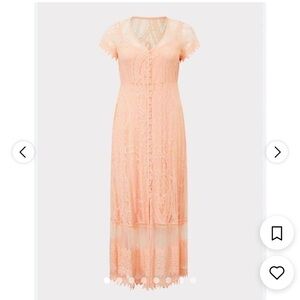 Peach Long maxi lace dress - size 3